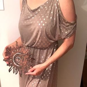 Polka dot  taupe/beige dress  “poet”